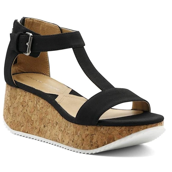 ADRIENNE VITTADINI Womens Chaps Ankle Strap Wedge Black Platforms Wedges - Picture 1 of 13